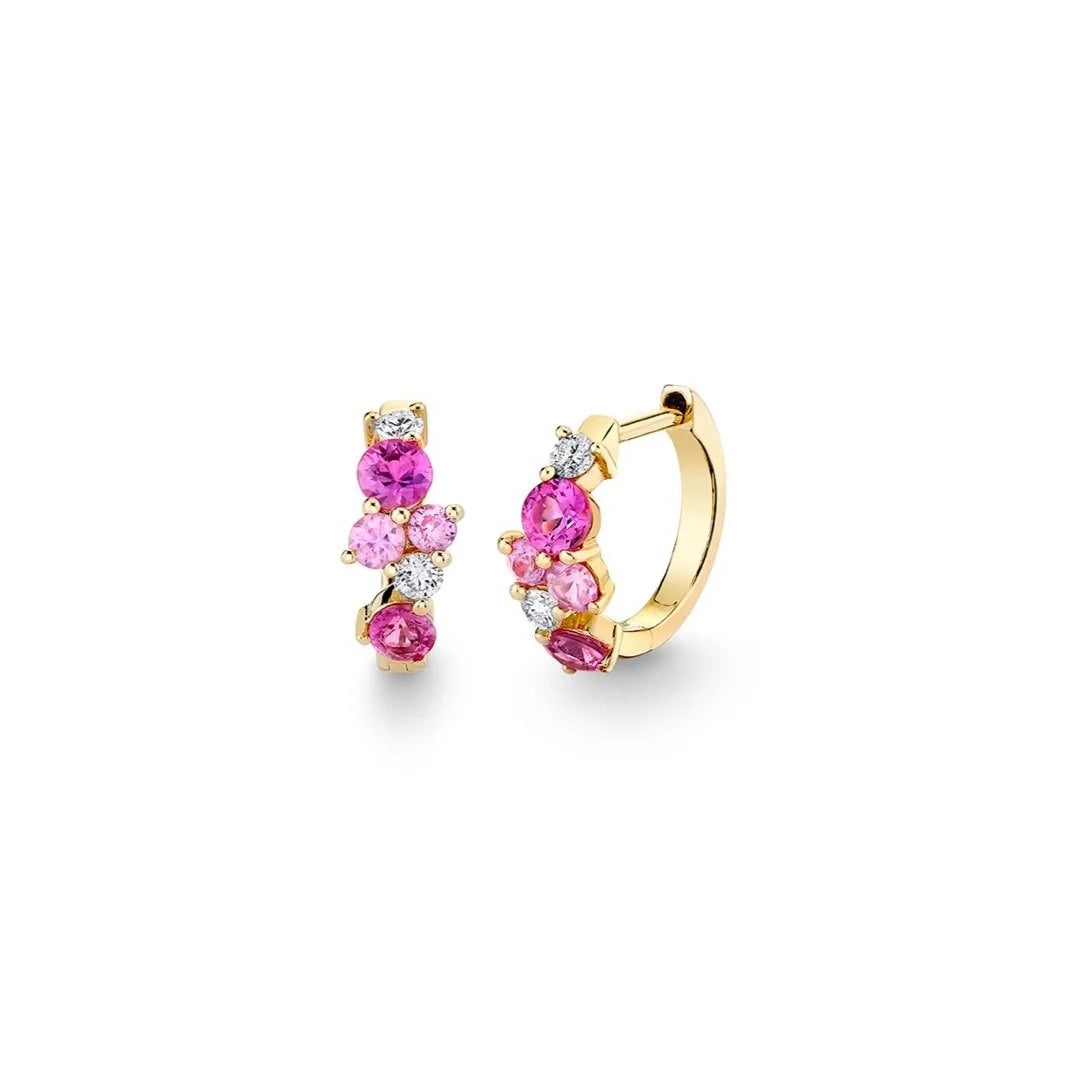 Cocktail Huggie Hoops in Pink Saphire