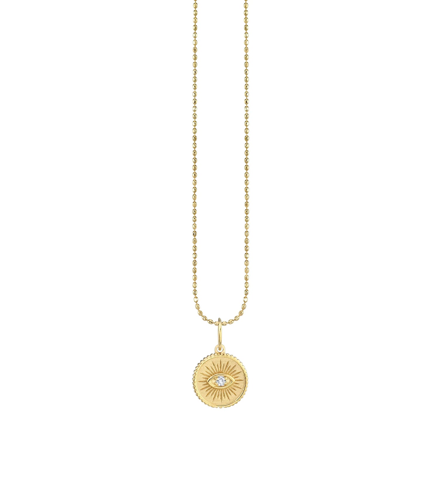 Gold and Diamond Small Marquis Eye Coin Necklace