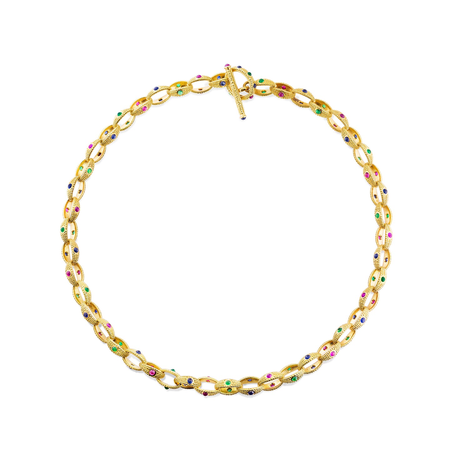 Link Necklace with Rubies, Emeralds and Sapphires