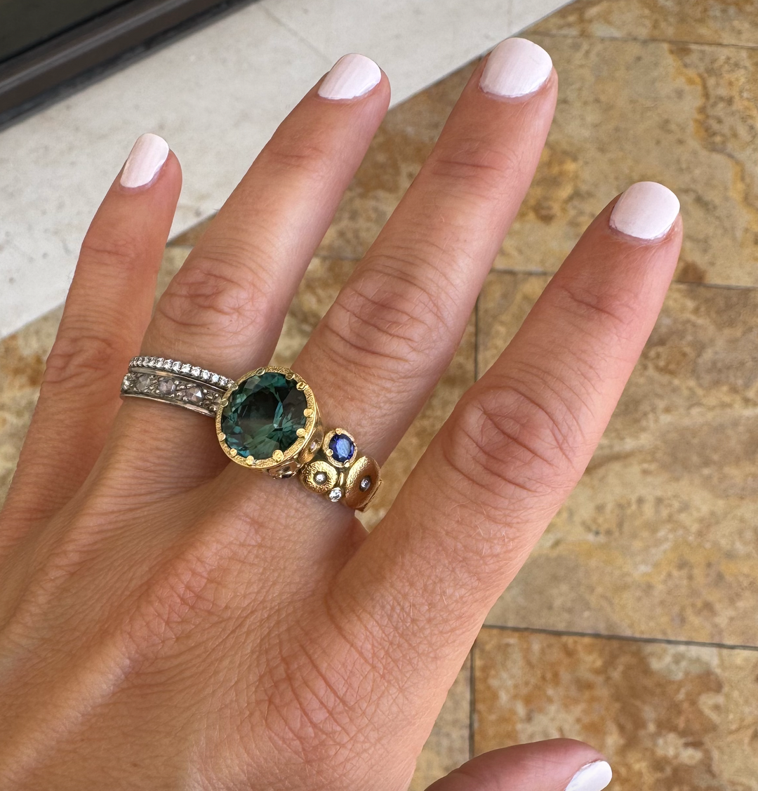 Blue Green Tourmaline Orchard Ring