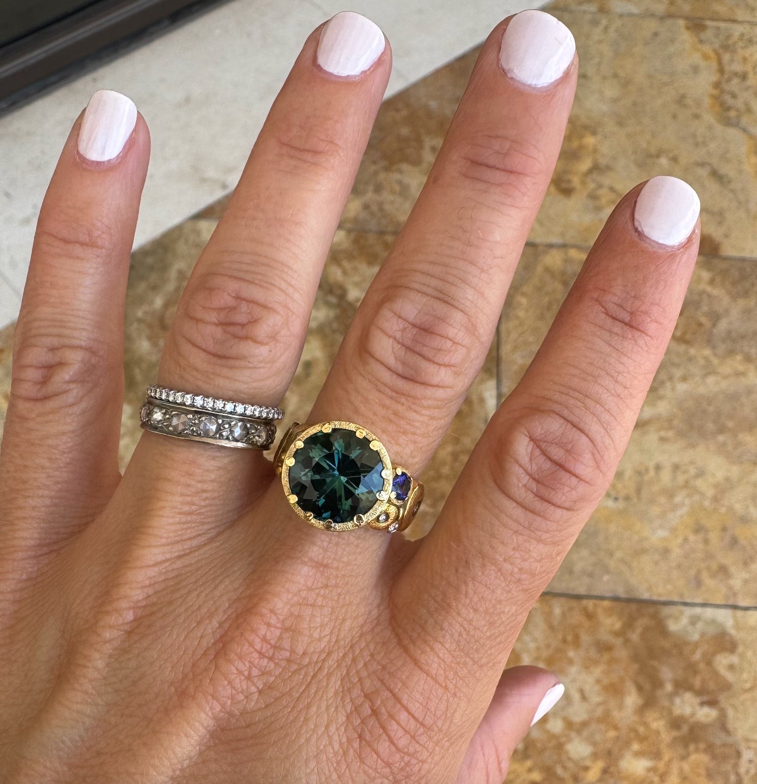 Blue Green Tourmaline Orchard Ring