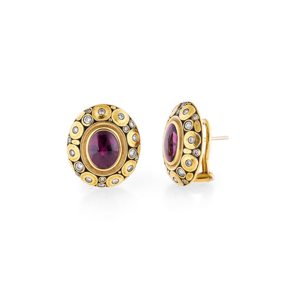 Pink Tourmaline Yellow Gold Earrings with Diamonds