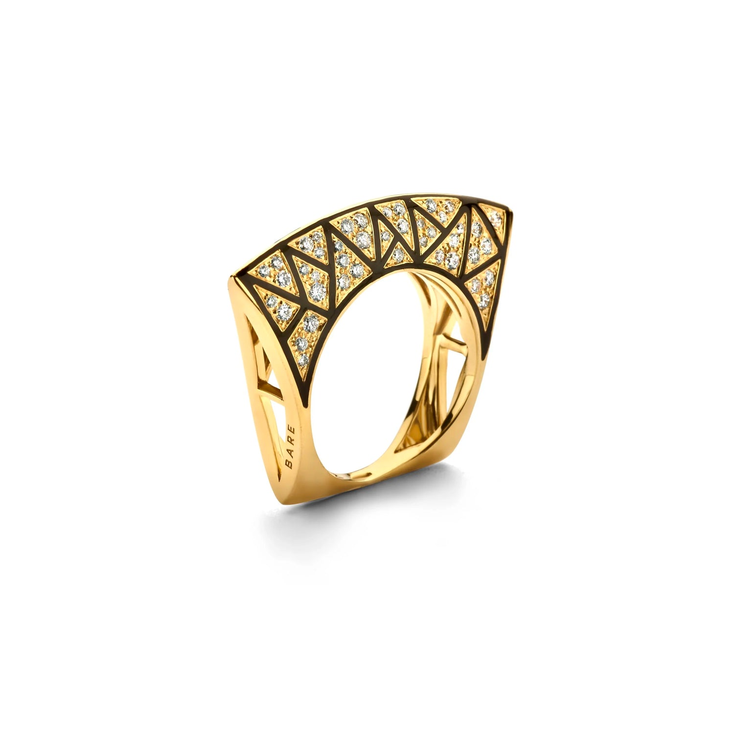 Lotus Ring -  yellow gold with green enamel and diamonds