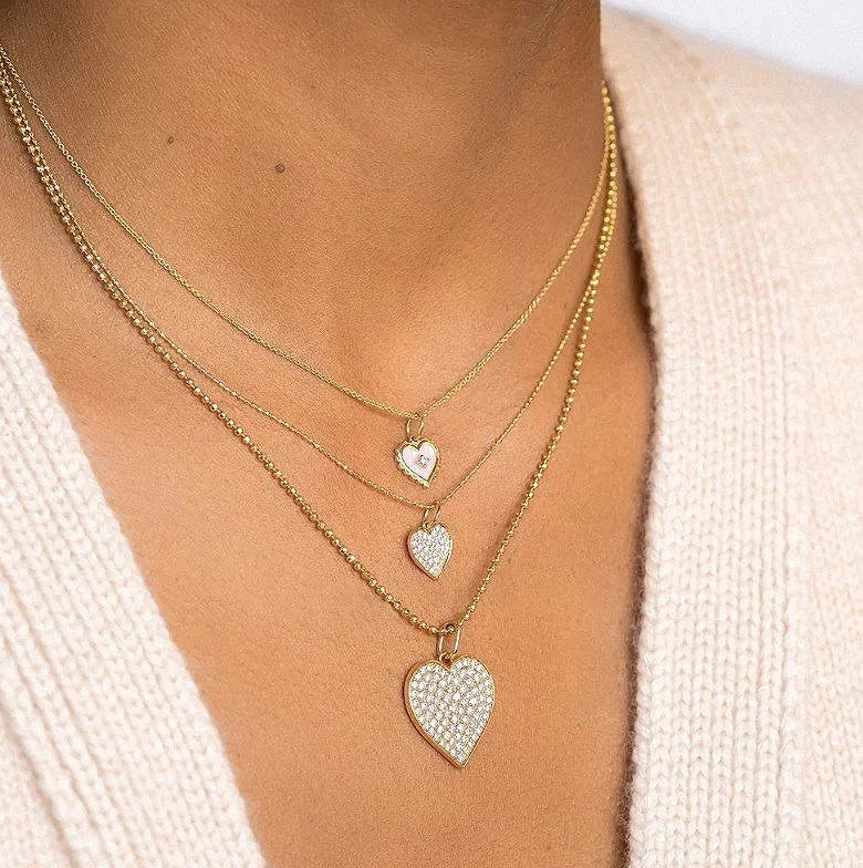 Small Pavé Heart Charm Necklace