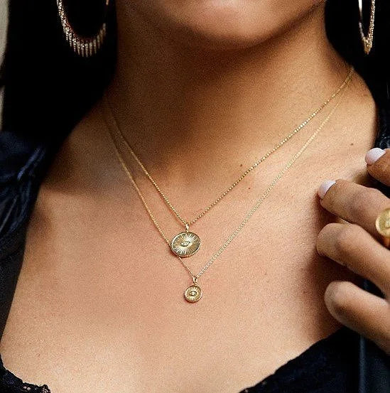 Gold and Diamond Small Marquis Eye Coin Necklace