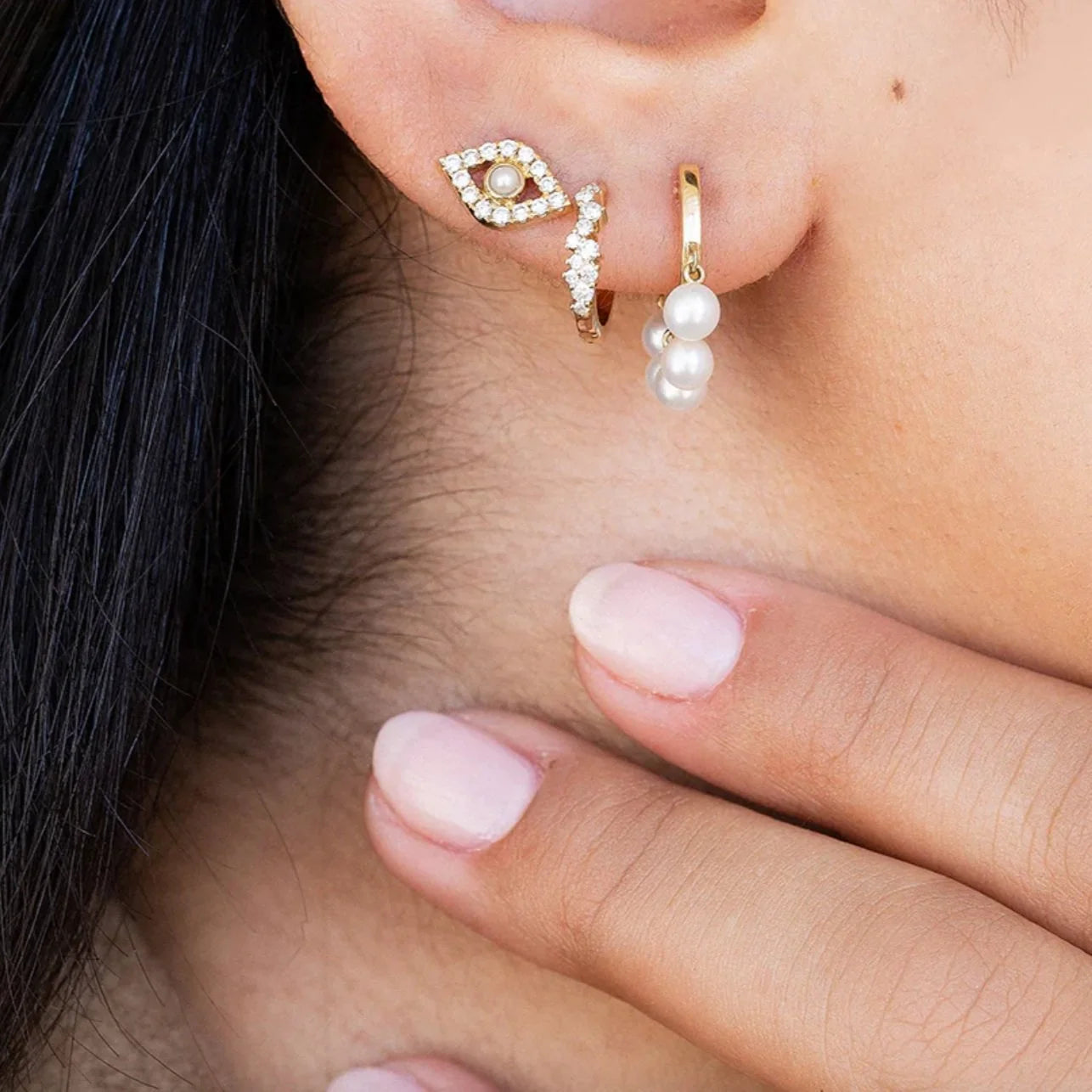 Pearl Drop Huggie Hoops