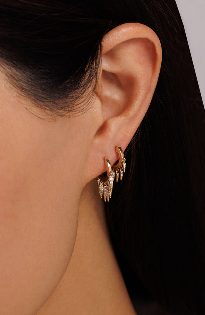 Gold and Diamond Small Fringe Huggie Hoop