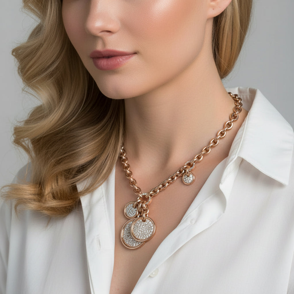 three circular disc pendants on italian gold thick chain