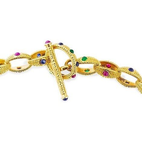 Link Necklace with Rubies, Emeralds and Sapphires