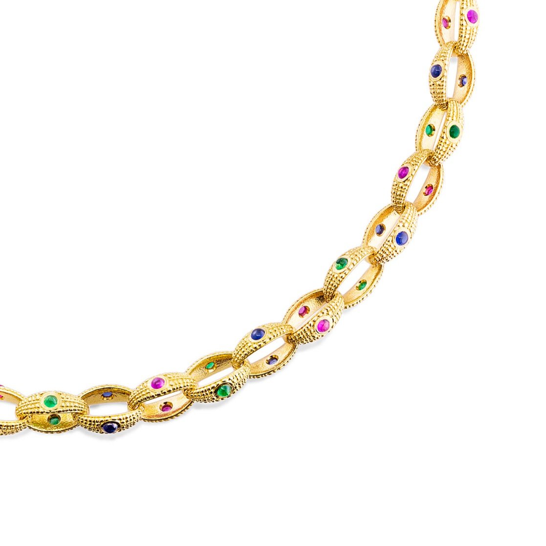 Link Necklace with Rubies, Emeralds and Sapphires